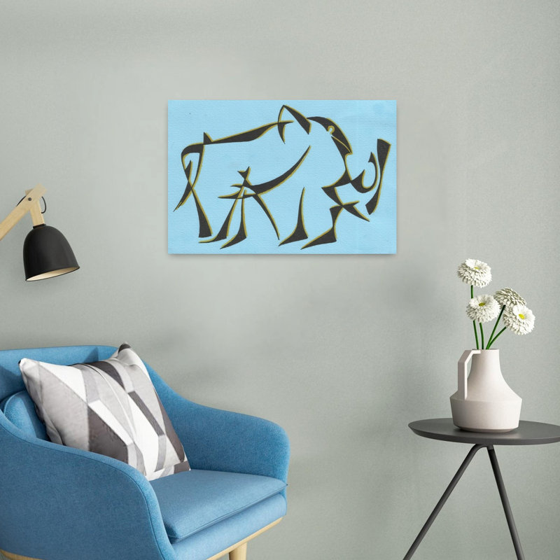 Éléphant bleu stylisé abstrait géométrique contemporain, H 16 po x l 24 po