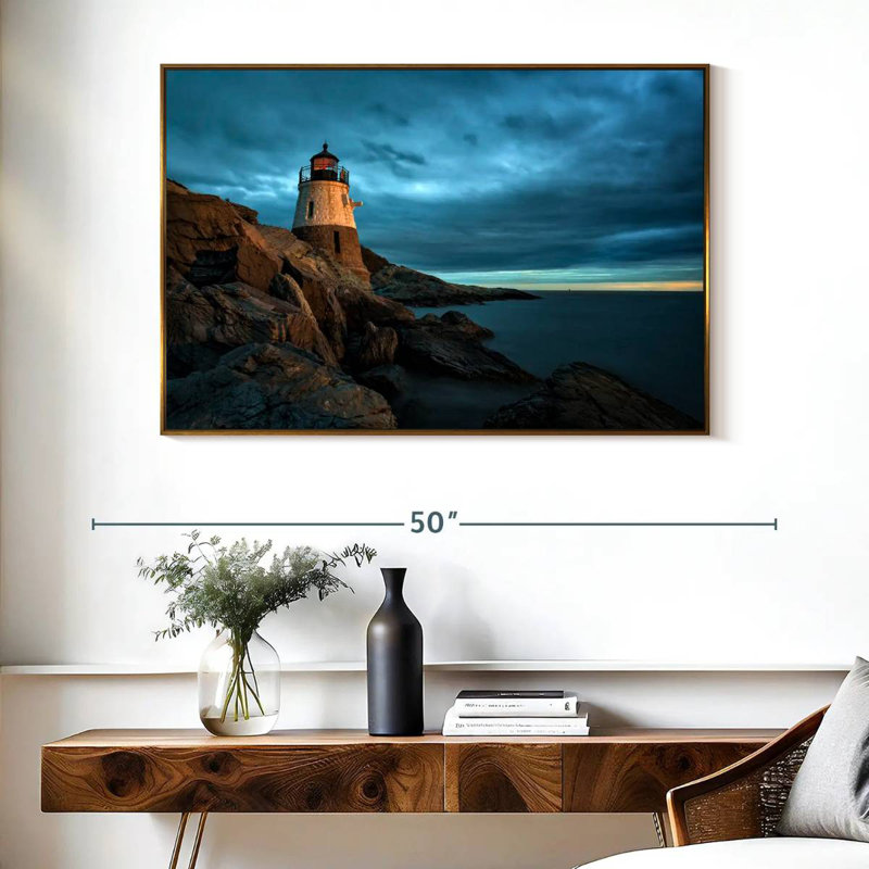 Phare de Stormy Castle Hill, Cadre flottant doré, 40 po x 27 po