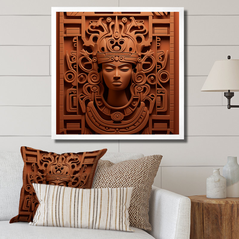 Maya Magic Aztec Mask II - Art mural mexicain, H 16 po x l 16 po x P 1 po, Cadre simple blanc