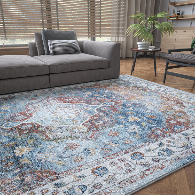 Oriental Chic Farmhouse Blue/Cream Area Rug