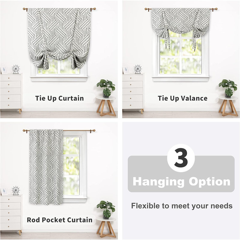 Gundeline Linen Blend Blackout Single Curtain Panel, Black/Beige, 39" W x 55" L