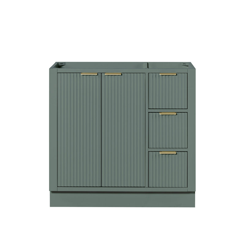 Base de meuble-lavabo décalée gauche en bois massif 36 po Haun, Vert rétro