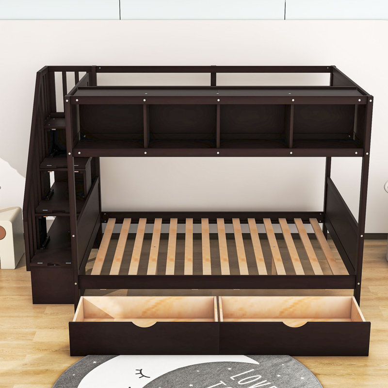 Kids Twin Over Full Bunk Bed with Drawers, Espresso