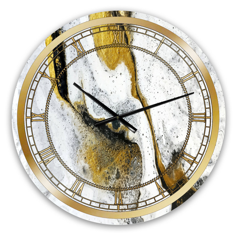 Or et noir sur marbre acrylique blanc - horloge murale Glam, Petit