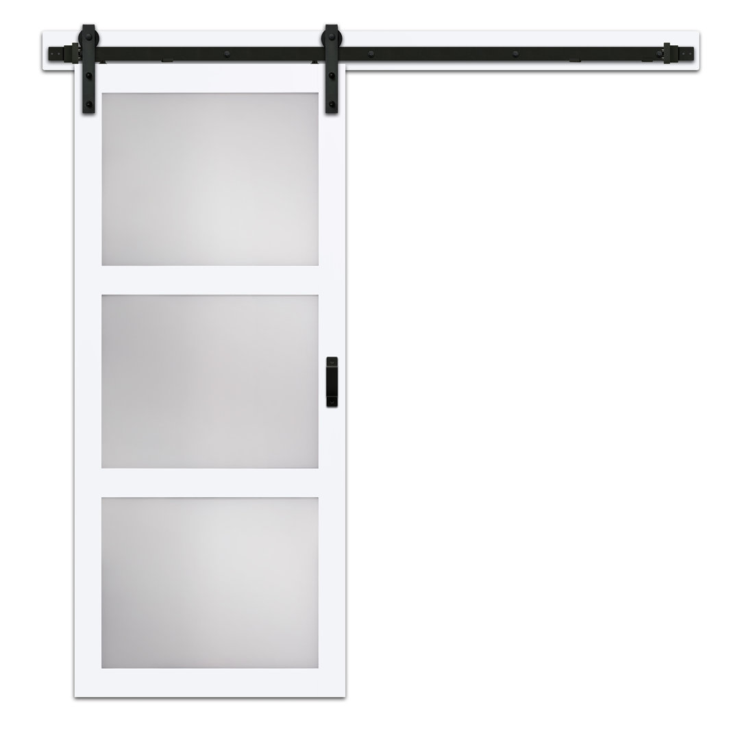 Wood and Glass Barn Door without Installation Hardware Kit Renin Color: Bright White