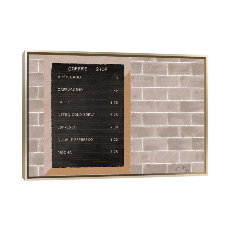Café menu - reproduction d'art murale - toile encadrée, 48 po x 32 po, Toile avec cadre, Champagne