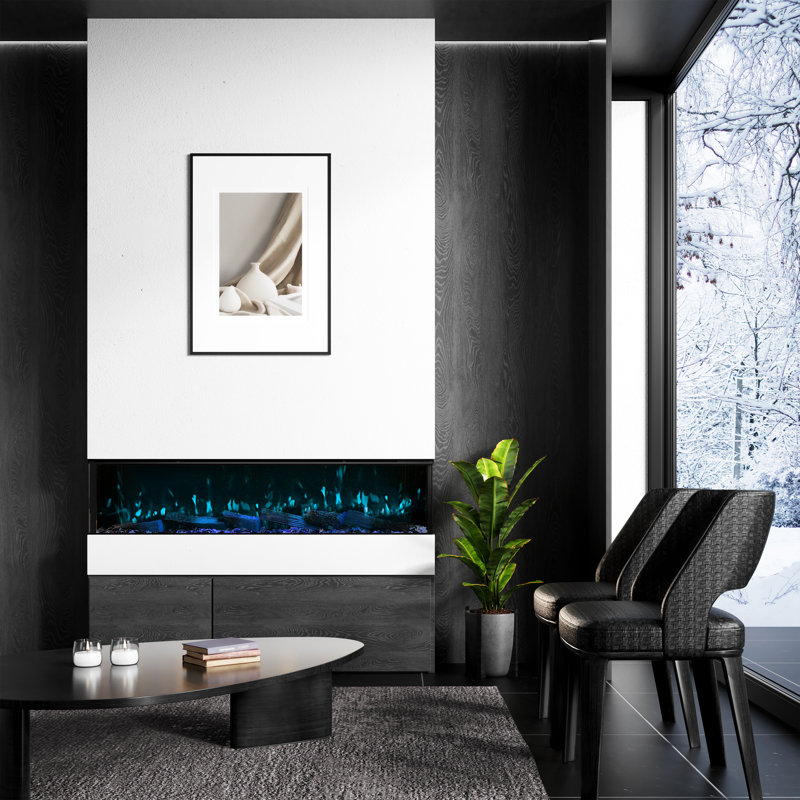 Recessed/Wall Mounted 3-Sided Electric Fireplace With  App And Wifi Smart Control, Panoramic RGB Dimming LED Flames, 1500W/3000W PTC Heating