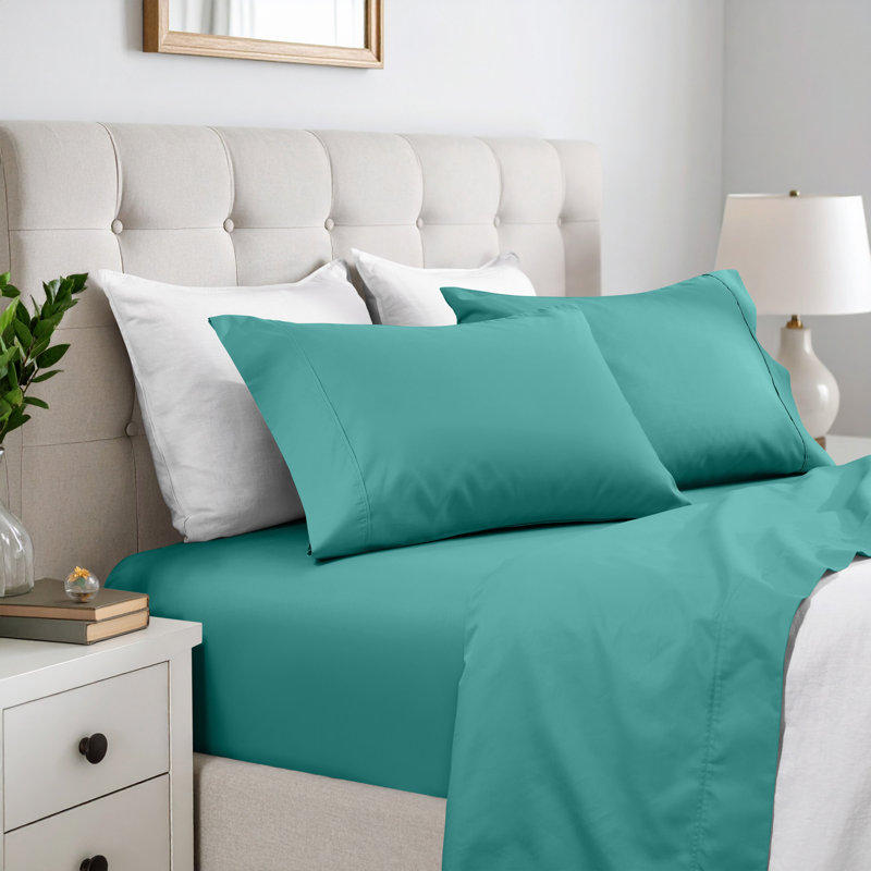 Ensemble de draps en coton mélangé 600 fils, Ensemble de draps pour lit double + drap-housse + , sarcelle
