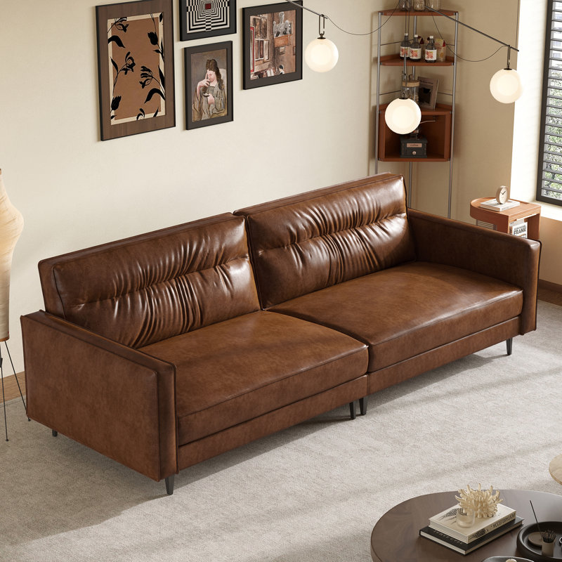 86.61" Luxury Oil-waxed Leather Sofa, High-end Vintage Sofa, Sturdy Frame, Comfortable Seating