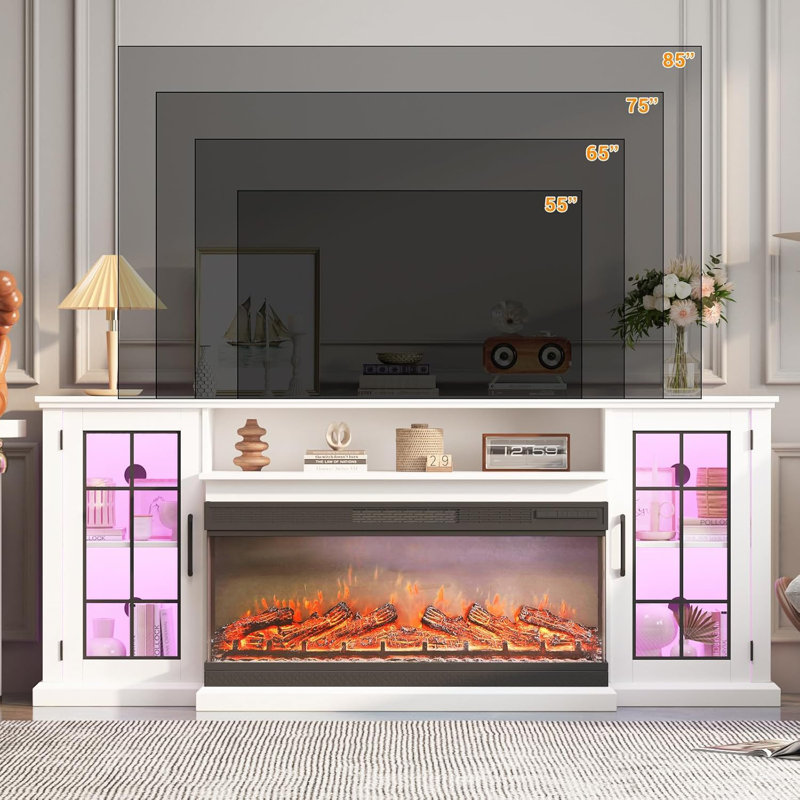 75" Fireplace TV Stand with 40" 3-Sided Electric Fireplace, 12 Colors LED Lights Flame, 750W/1500W, 31.5"H x 74.8"L x 13.8"W