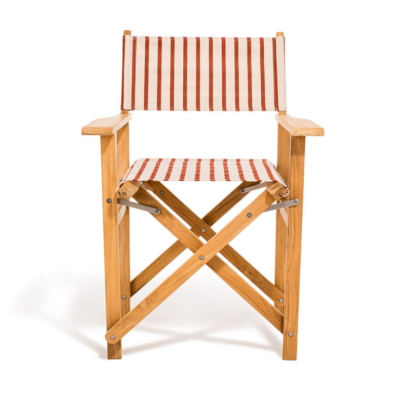 Directors Chair Table, Red/White Striped/Natural Wood