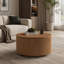 Table basse cylindrique ronde à roulettes avec roulettes et deux tiroirs de rangement cachés