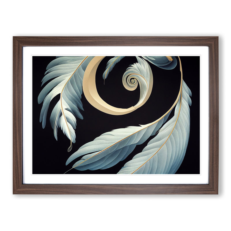 Pleasing Bird Feathers - Single Picture Frame Print, Walnut Framed, 46cm H x 64cm W x 2cm D