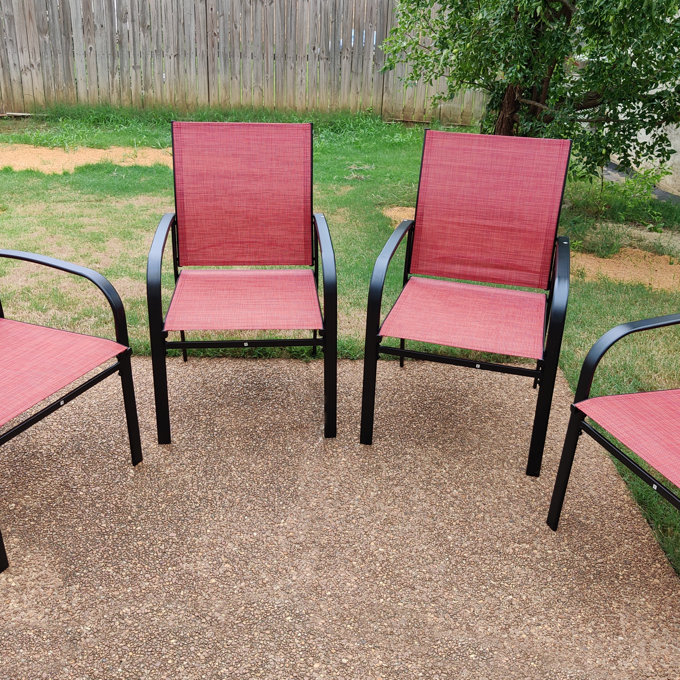Argyri Powder-coated Steel Outdoor Dining Armchair (Set of 4) - Brown