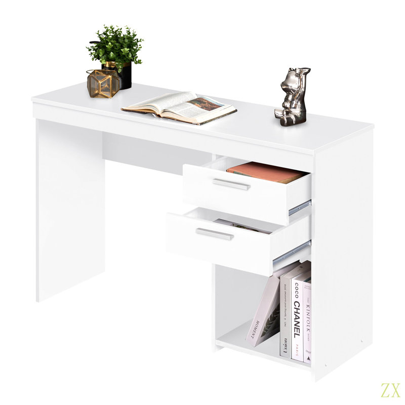 Poste de travail à domicile avec rangement, Blanc