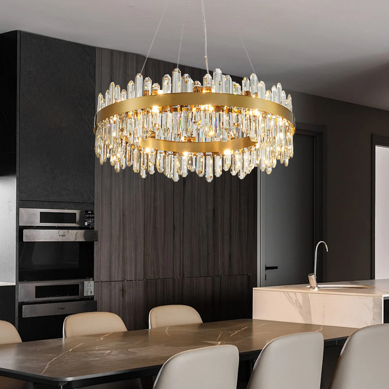 Xzavious Dimmable Cylinder Chandelier, 9.6" H x  23.62" W x 23.62" D, Gold, 24