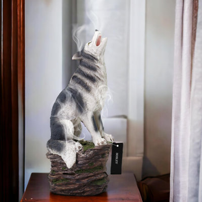 Incense Burner, Cone Incense Holder, Resin Wolf Décor 12 Inch Height, Aromatic Ambiance, Ideal for Home Décor, Office, Living Room, Spa, Meditation Space, Unique Gift for Wild Lovers