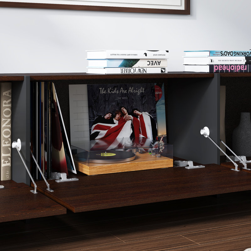 Tv Stand With 4 3abinets And Wood Grain Finish