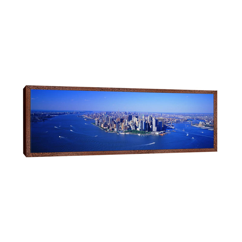 Aerial Lower Manhattan New York City NY 1 Piece Panoramic Wall Art on Canvas, 152.4 cm H x 50.8 cm W, Classic Wood Framed