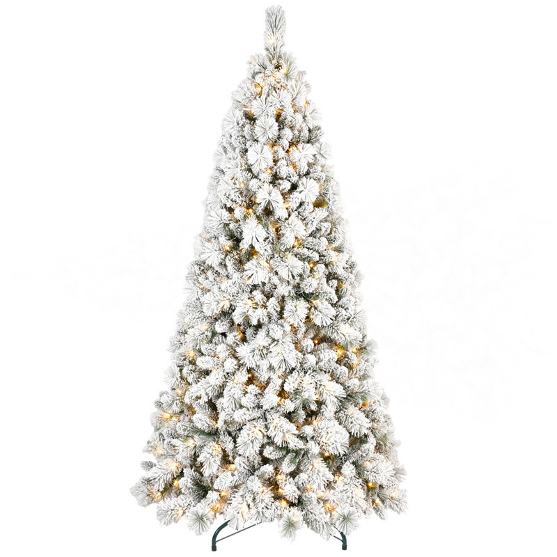 Arbre de Noël 4 pi avec 150 lumières à DEL blanc chaud - 350 pointes, PVC enneigé et branches à aiguilles dures, conception à charnières pour une installation facile, support en métal robuste - arbre de vacances complet et réaliste