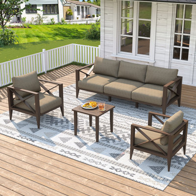 7-Piece Oversized Aluminum Patio Furniture Set–Brown Outdoor Conversation Sofa Set with Coffee Table, Deep Seating, Rust-Proof, All-Weather for Backyard, Deck, Balcony