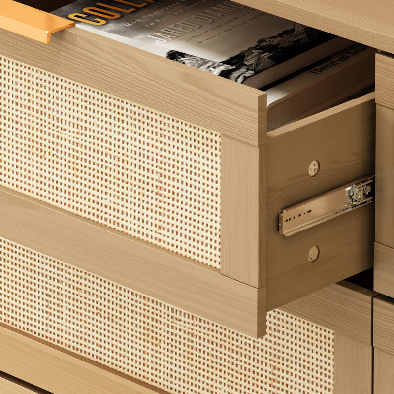 6-drawer Rattan Dresser - Natural Rattan Drawers, For Bedroom & Living Room