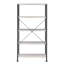 Bibliothèque industrielle à 4 tablettes en bois flotté gris et noir, ouverte pour le rangement des objets personnels, conception stable, accès facile au décor, structure