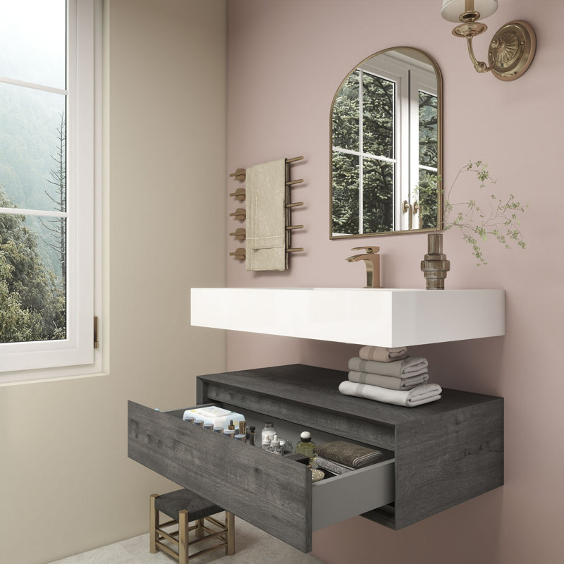 Alysa 36" Wall-Mounted Single Bathroom Vanity Set, Smoke Oak