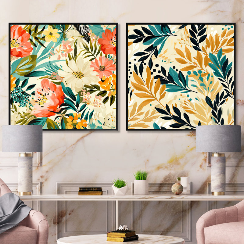 Hagerman - Ensemble de 2 collages carrés tropicaux, Cadre flottant noir, H 16 po x l 33 po