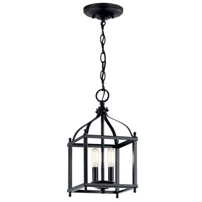 2-Light Black Traditional Cage Pendant
