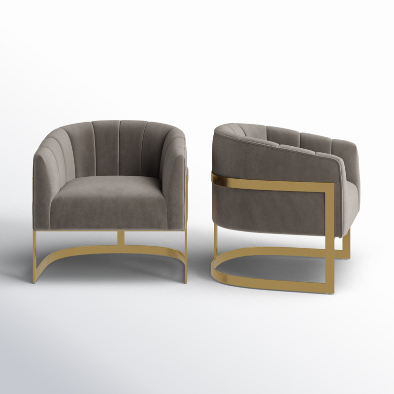 Fauteuil demi-tonneau rembourré l 30 po Romy, Velours gris velours