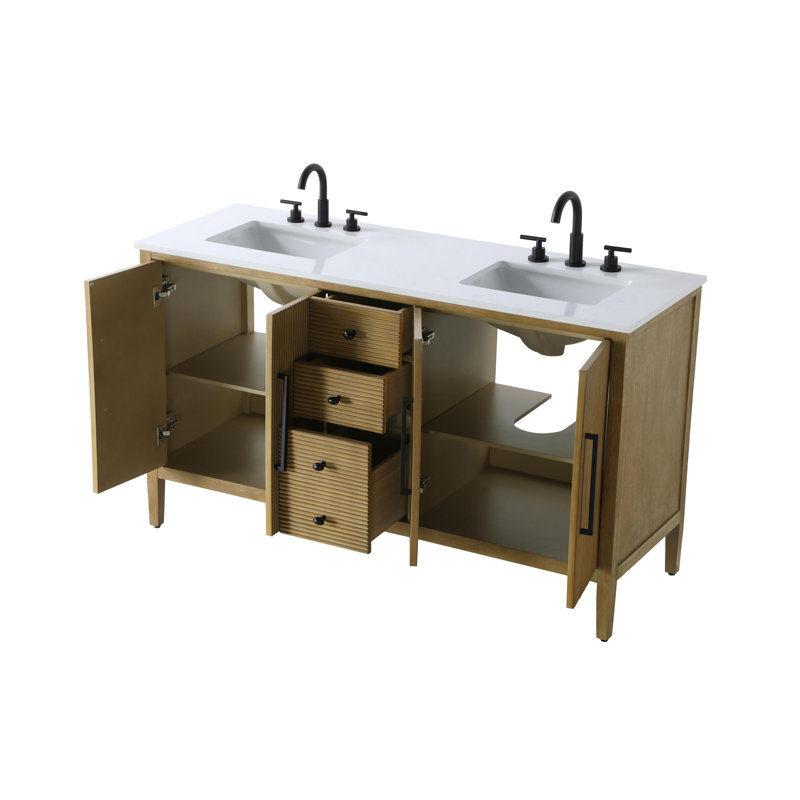 Meuble-lavabo double 60 po, Lin chêne