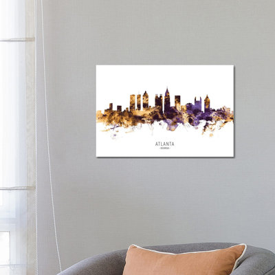 Atlanta Georgia Skyline Purple Gold by Michael Tompsett - 1 Piece Wrapped Canvas Wall Art