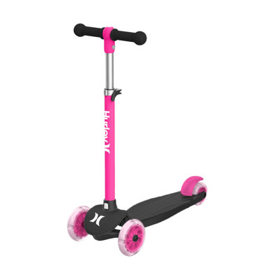 Trottinette pour enfants Hurley Flash à 3 roues pour débutants, guidons à hauteur réglable, plateforme antidérapante large et inclinée, pour garçons et filles de 3 ans et plus - rose