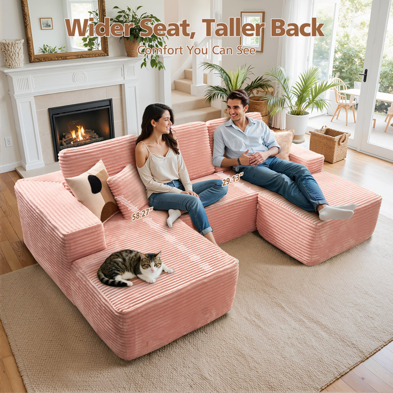 Walsh Boneless Modular L-shaped Sectional Sofa With Ottoman, No-assembly Cloud Couch, Boneless Design For Modern Living