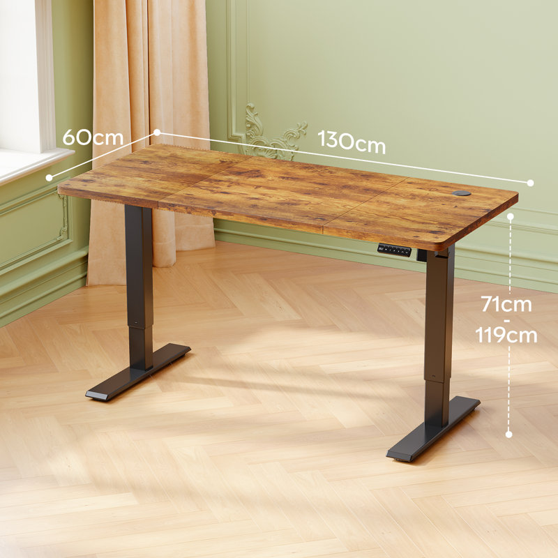 110/130/150 Cm W T-Shaped Standing Desk, Brown, Black, 130 cm W x 60 cm D