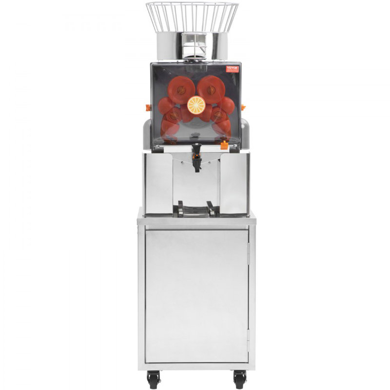 Commercial Orange Juicer, 120W Automatic Feeding Juice Extractor with Water Tap, Stainless Steel Juicer Machine 25 Oranges/Minute, with Pull-Out Filter Box, PC Cover, 3 Peel Collecting Buckets