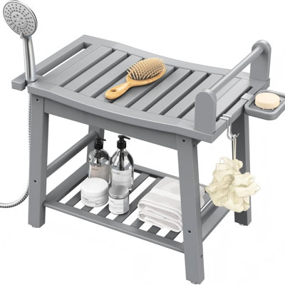 Banc de douche en bambou gris 