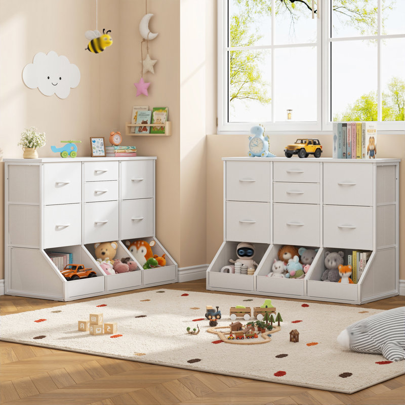 Commode à 7 tiroirs avec compartiments de rangement ouverts - Organisateur multifonctionnel pour la chambre à coucher et le vestibule