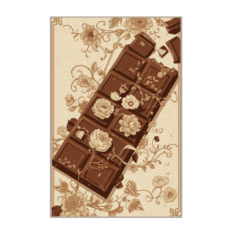 Machine Washable Kirkwood Chocolate Bar Classic Floral Rug in Beige – Beige Binding, 4x6