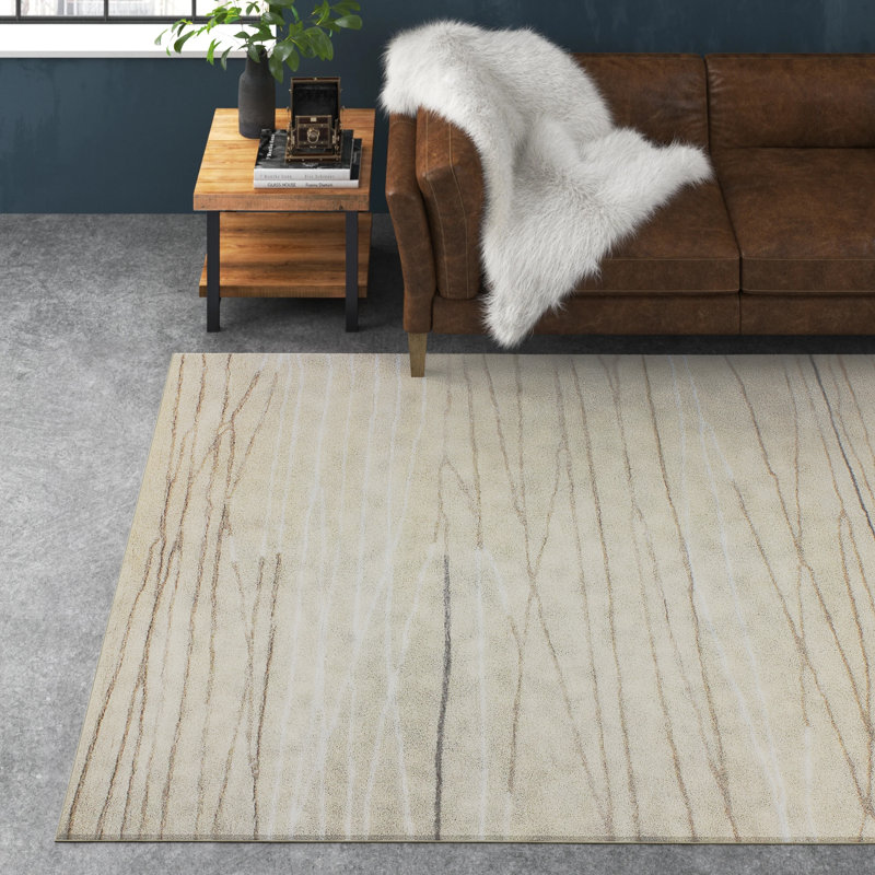 Tapis ivoire en laine touffeté à la main Fallon, Rectangle 8 pi 6 po x 11 pi 6 po