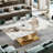 78.7" Sintered Stone Dining Table with Stainless Steel Base, White & Gold