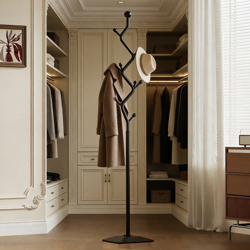 Portemanteau autoportant avec 8 crochets et base en métal robuste, conception d'arbre moderne pour l'entrée, le salon, la chambre à coucher ou le bureau
