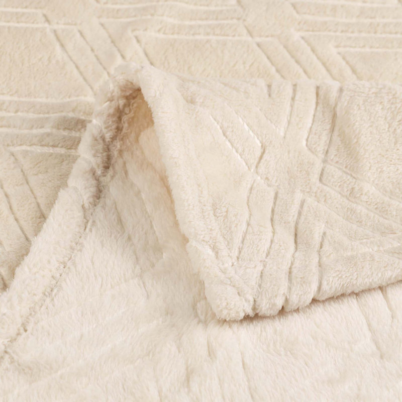 Couverture molletonnée en polyester moelleux Alaska, Crème, Très grand lit