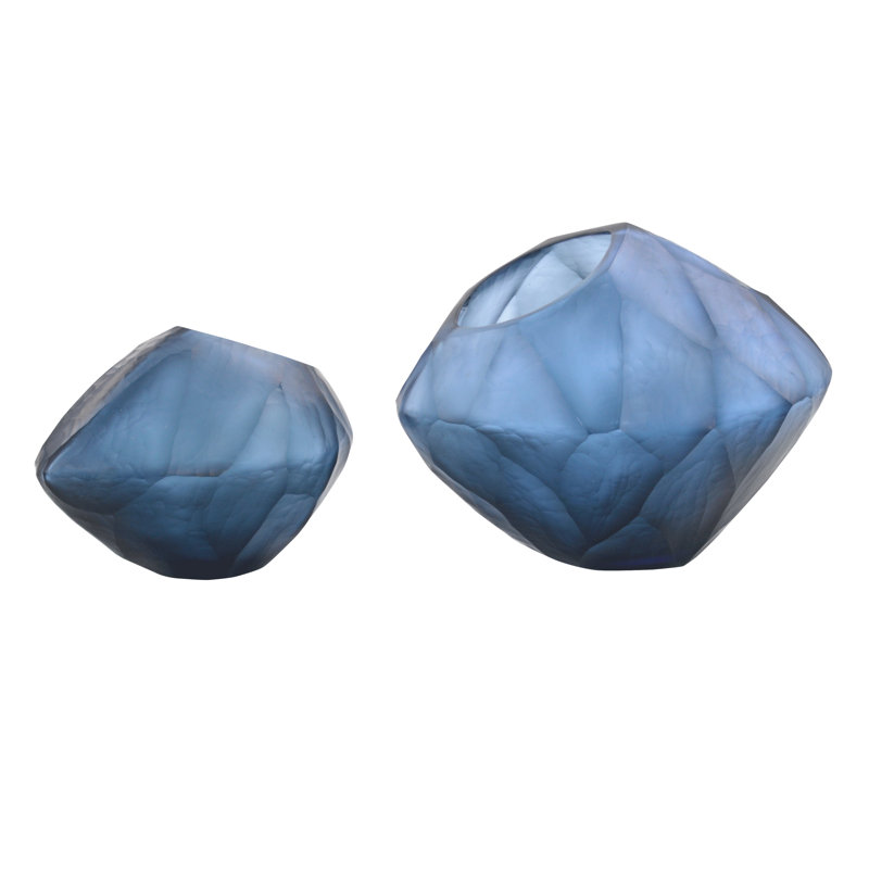 Ensemble de 2 bols décoratifs faits à la main azure asymétrique 2 pièces