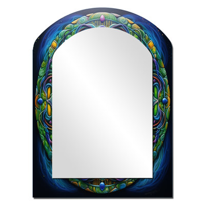 Ancient Colorful Magical Mandala IV - Boho Mandala Arch Wall Mirror, Pink Asymmetrical Decorative Mirror, Printed Metal Art