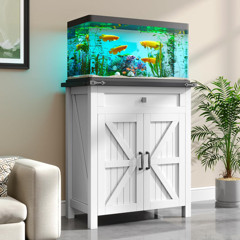 Support d'aquarium avec prises de courant, support d'aquarium de ferme avec tablettes réglables et armoire de rangement