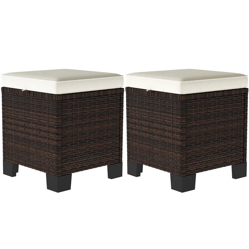 Repose-pieds d'extérieur beige (ensemble de 2) repose-pieds / tables d'appoint | Idée de cadeau, Polyester, Beige