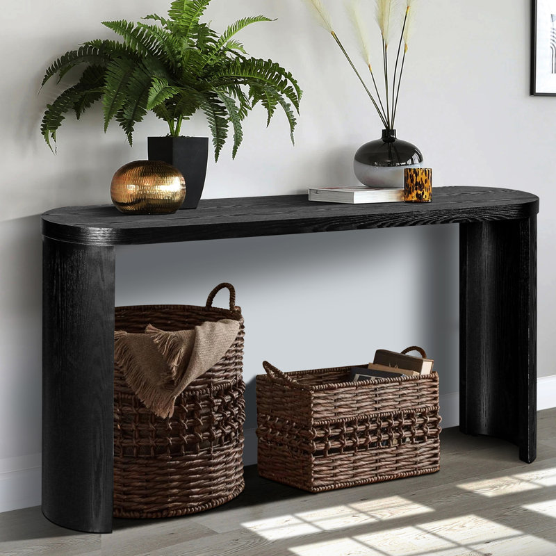 Table de 60 po pour l'entrée, 60 po, noir, pieds incurvés, plateau ovale pour décoration intérieure