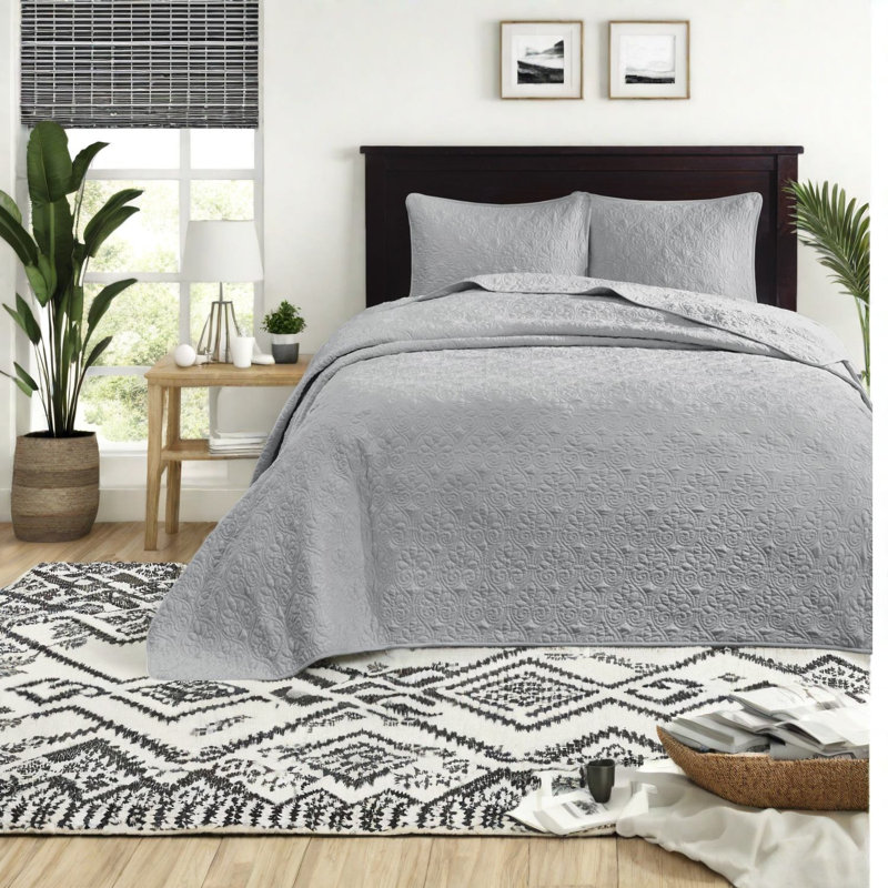 Ensemble de literie confortable en coton gris, courtepointe réversible pour un usage domestique